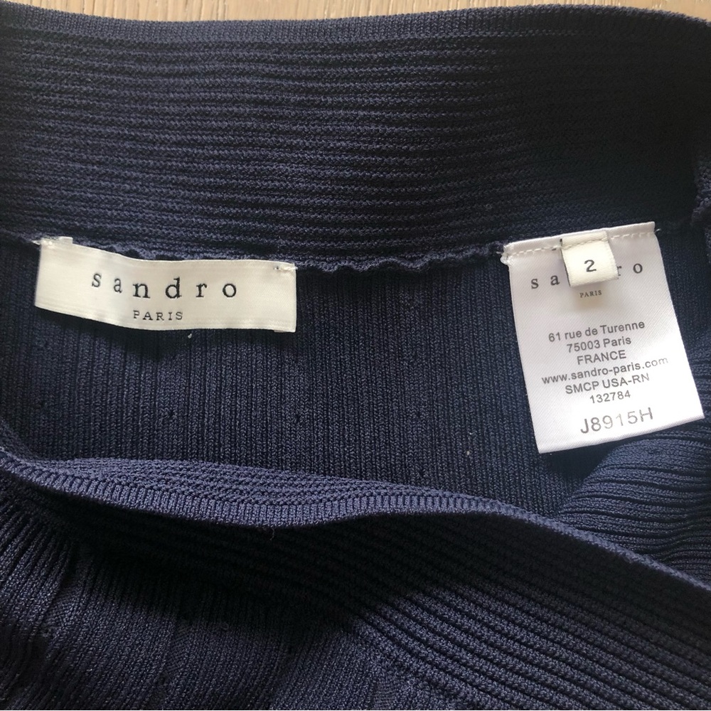 Sandro Navy Ribbed Knit Flared Hem Skirt - Picture 3 of 5